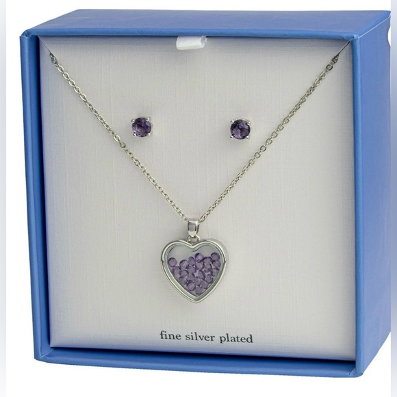 The Skyline Collection Fine Silver plated Heart Jewelry Earrings & necklace set - Picture 2 of 4